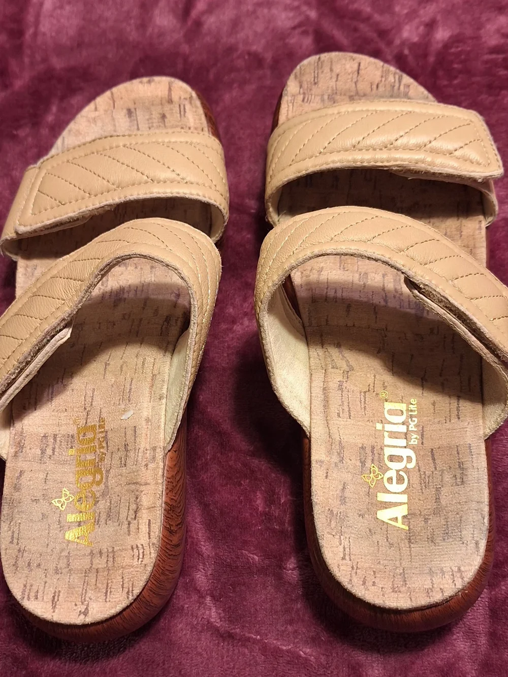 Alegria Tan Quilted Slide Sandals